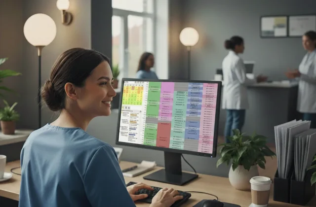 Marketer planning a clinic content calendar on screen