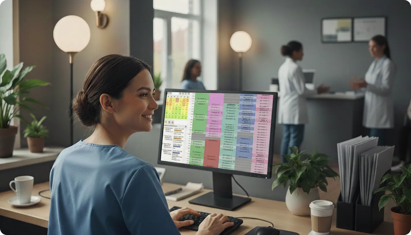 Marketer planning a clinic content calendar on screen